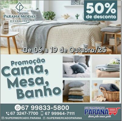 Imagem da notícia Supermercado Paraná lança mega promoção de Cama, Mesa e Banho com até 50% de desconto em Costa Rica